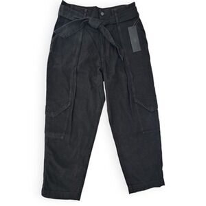 Edwin Harlow Pants Women 30 Black Ultra High Rise Paperbag Belted Cargo Relaxed